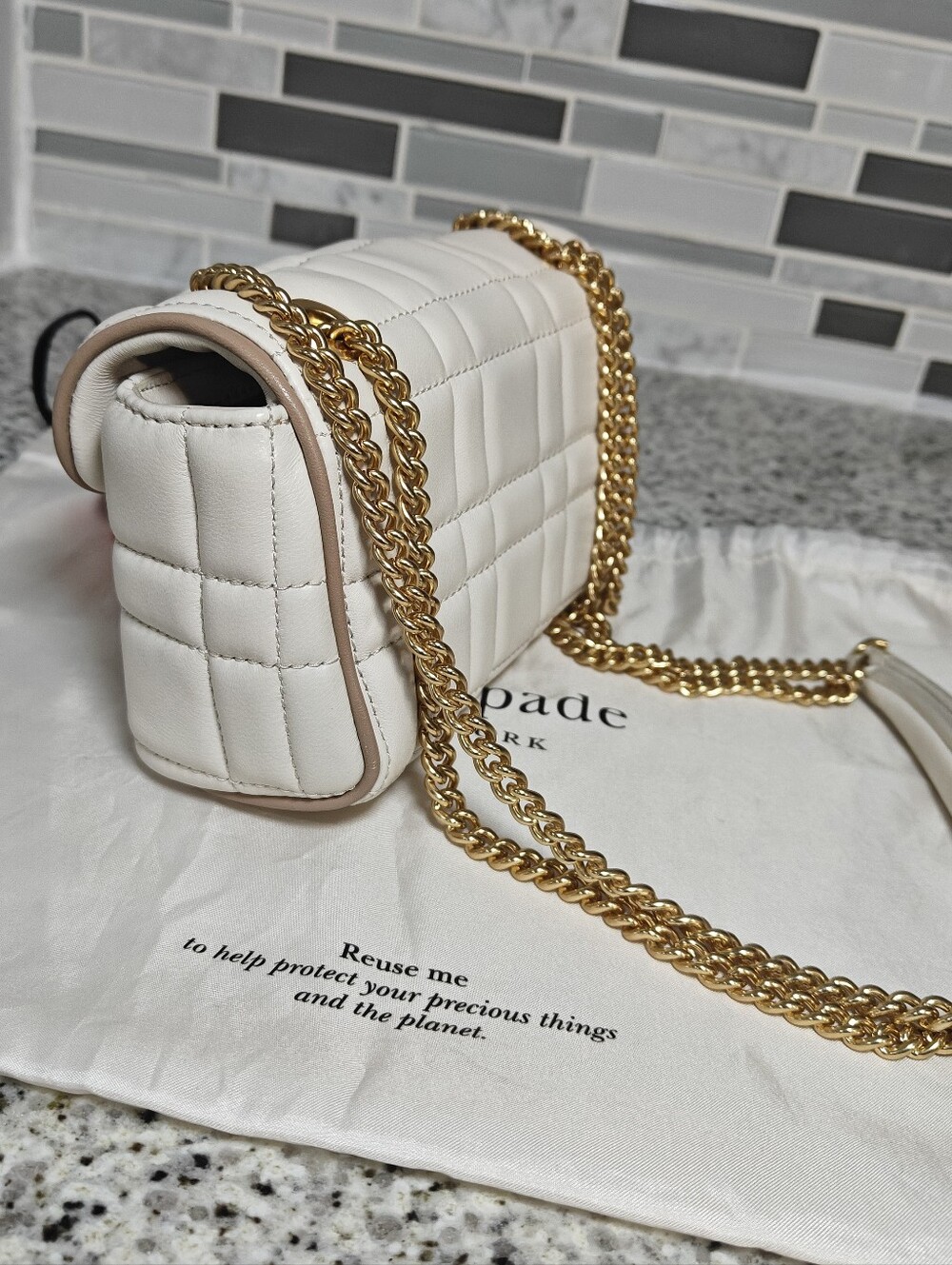 Kate spade evelyn quilted bag small shoulder crossbody (ivory white, gold) - Picture 3 of 12